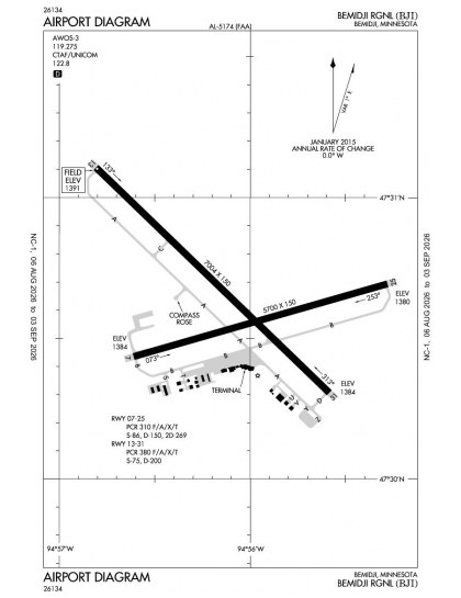 KBJI airport diagram — runways, taxiways and ramp layout