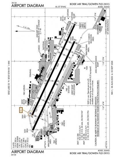 KBOI airport diagram — runways, taxiways and ramp layout