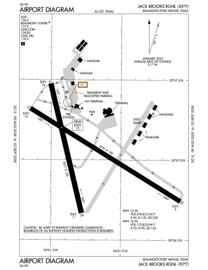 KBPT airport diagram — runways, taxiways and ramp layout