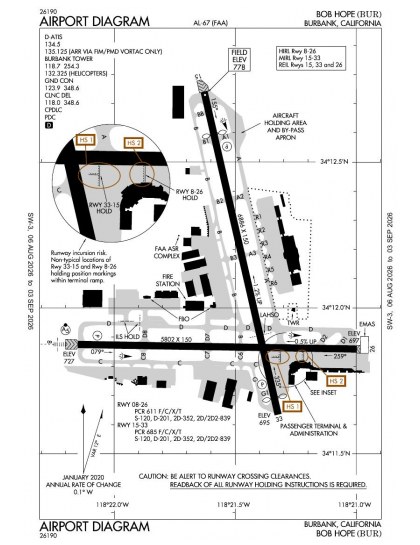 KBUR airport diagram — runways, taxiways and ramp layout