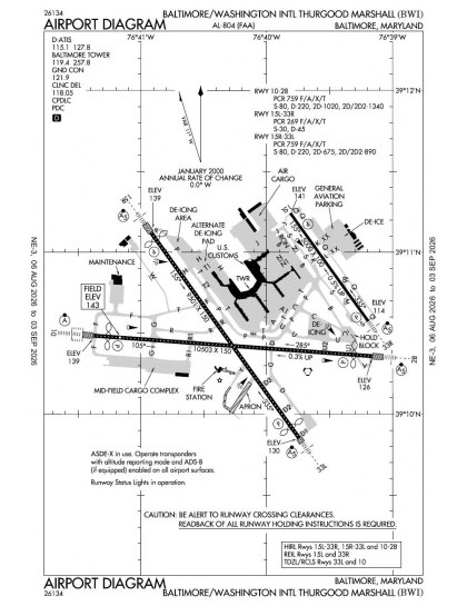 KBWI airport diagram — runways, taxiways and ramp layout
