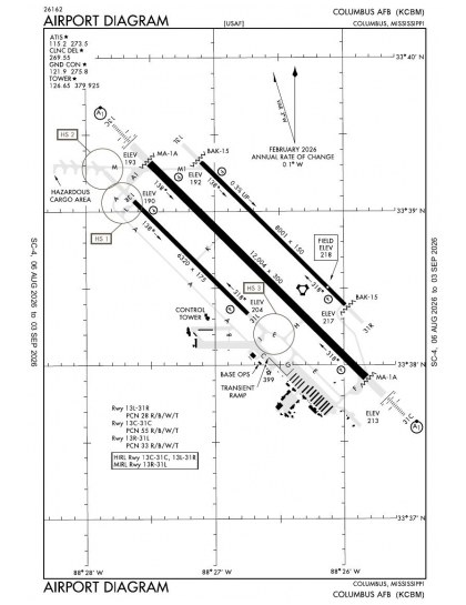 KCBM airport diagram — runways, taxiways and ramp layout