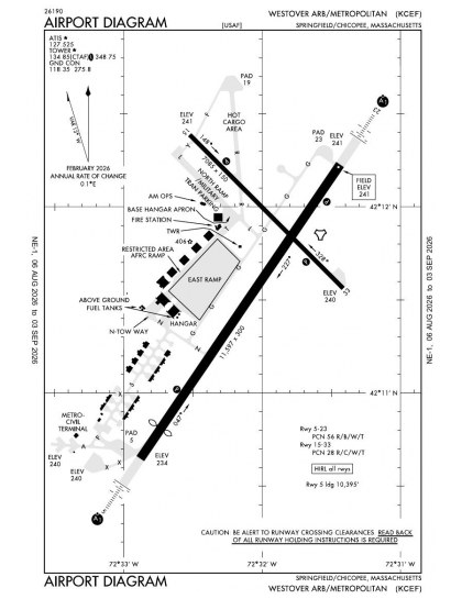 KCEF airport diagram — runways, taxiways and ramp layout