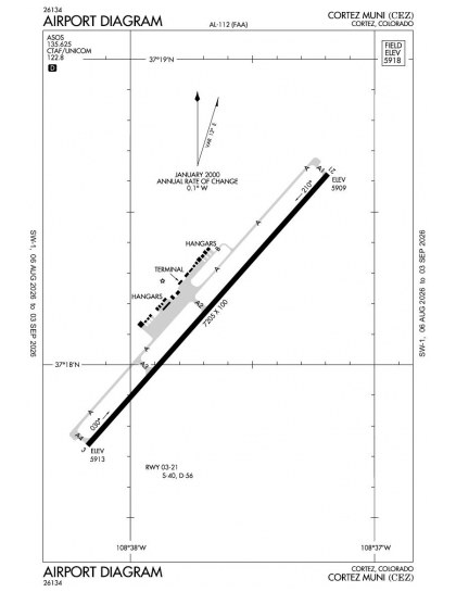 KCEZ airport diagram — runways, taxiways and ramp layout