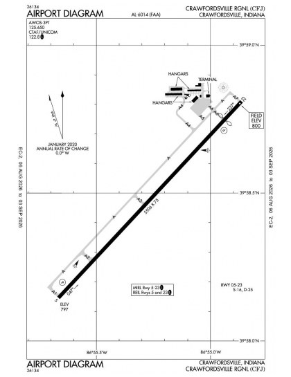 KCFJ airport diagram — runways, taxiways and ramp layout