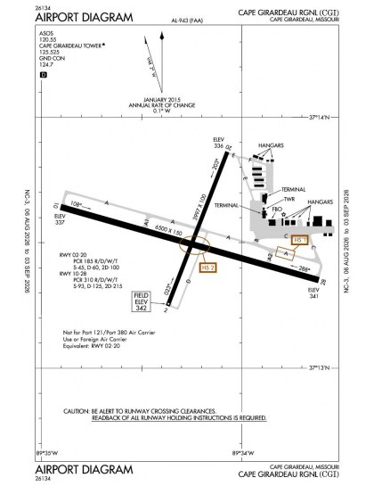 KCGI airport diagram — runways, taxiways and ramp layout