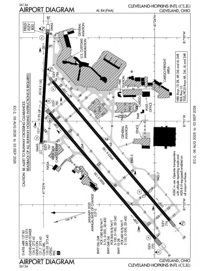 KCLE airport diagram — runways, taxiways and ramp layout