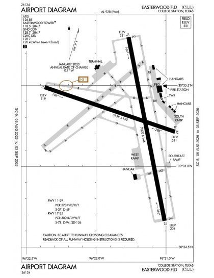 KCLL airport diagram — runways, taxiways and ramp layout