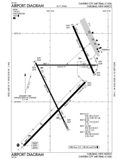 KCNM airport diagram — runways, taxiways and ramp layout