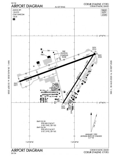 KCOE airport diagram — runways, taxiways and ramp layout