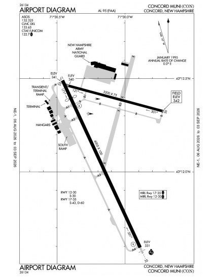KCON airport diagram — runways, taxiways and ramp layout