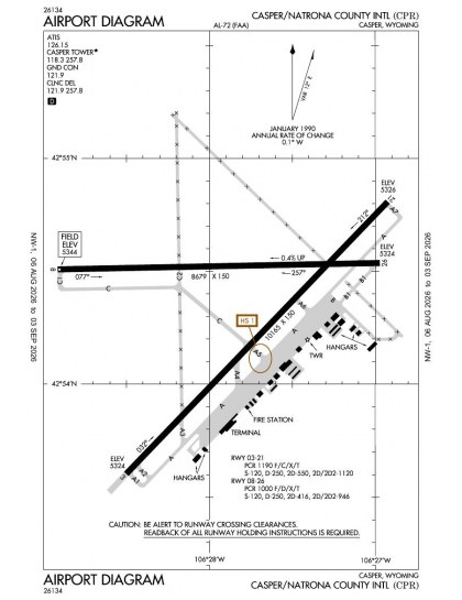 KCPR airport diagram — runways, taxiways and ramp layout