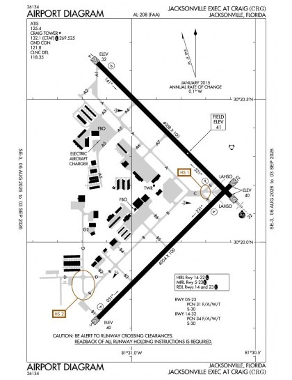 KCRG airport diagram — runways, taxiways and ramp layout