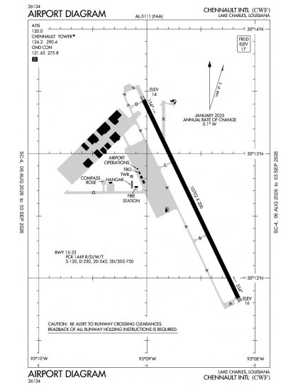 KCWF airport diagram — runways, taxiways and ramp layout