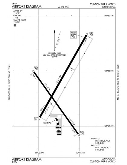 KCWI airport diagram — runways, taxiways and ramp layout
