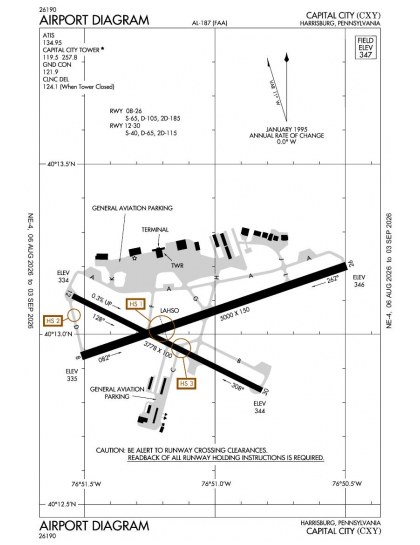 KCXY airport diagram — runways, taxiways and ramp layout