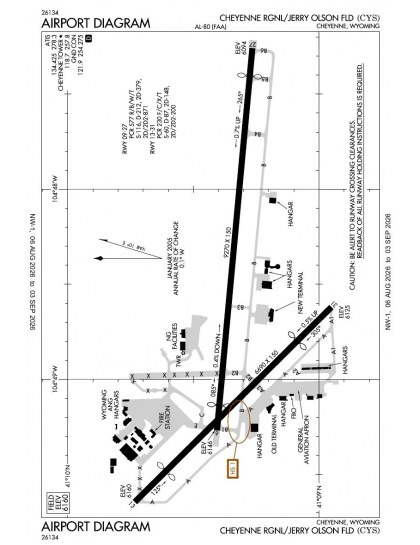 KCYS airport diagram — runways, taxiways and ramp layout