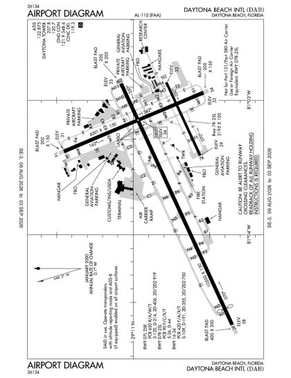 KDAB airport diagram — runways, taxiways and ramp layout