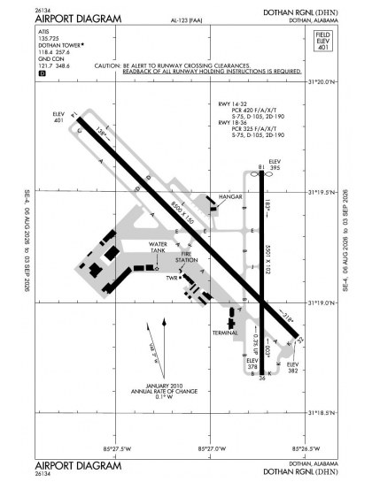 KDHN airport diagram — runways, taxiways and ramp layout