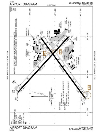 KDSM airport diagram — runways, taxiways and ramp layout