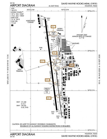 KDWH airport diagram — runways, taxiways and ramp layout