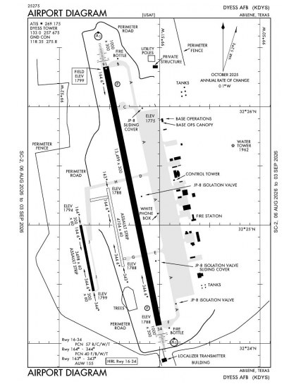 KDYS airport diagram — runways, taxiways and ramp layout