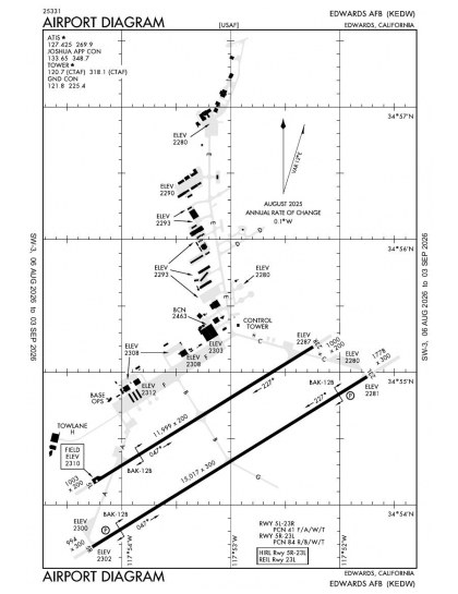 KEDW airport diagram — runways, taxiways and ramp layout