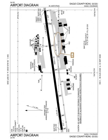 KEGE airport diagram — runways, taxiways and ramp layout