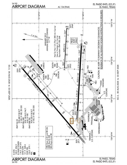 KELP airport diagram — runways, taxiways and ramp layout