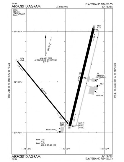 KELY airport diagram — runways, taxiways and ramp layout