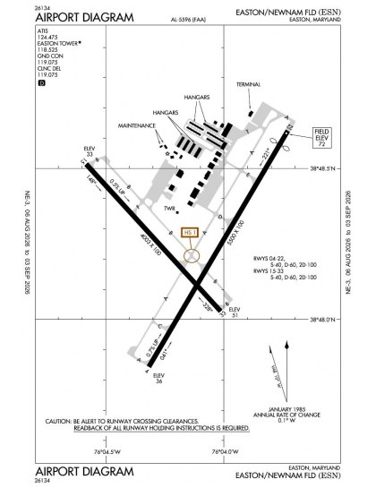 KESN airport diagram — runways, taxiways and ramp layout