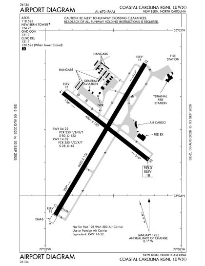KEWN airport diagram — runways, taxiways and ramp layout