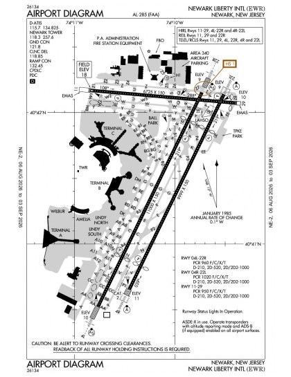 KEWR airport diagram — runways, taxiways and ramp layout