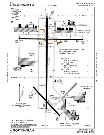 KFAR airport diagram — runways, taxiways and ramp layout