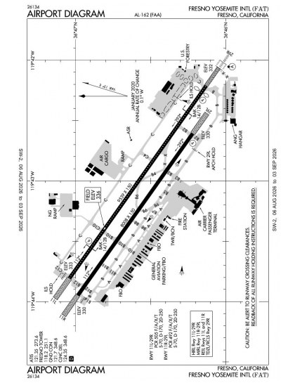 KFAT airport diagram — runways, taxiways and ramp layout
