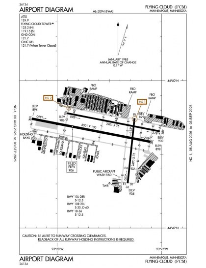 KFCM airport diagram — runways, taxiways and ramp layout
