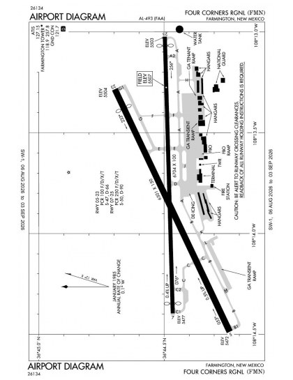 KFMN airport diagram — runways, taxiways and ramp layout