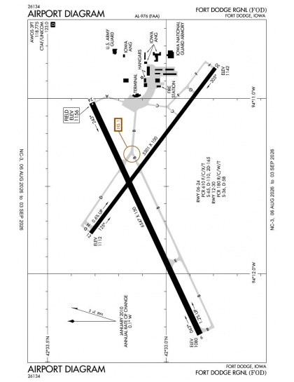KFOD airport diagram — runways, taxiways and ramp layout