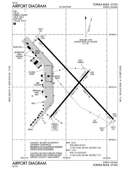 KFOE airport diagram — runways, taxiways and ramp layout