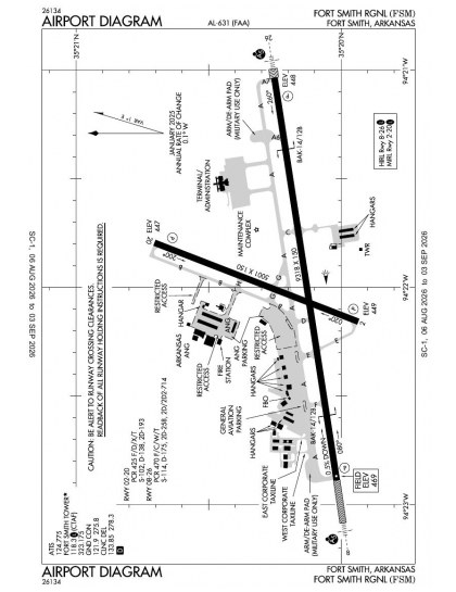 KFSM airport diagram — runways, taxiways and ramp layout
