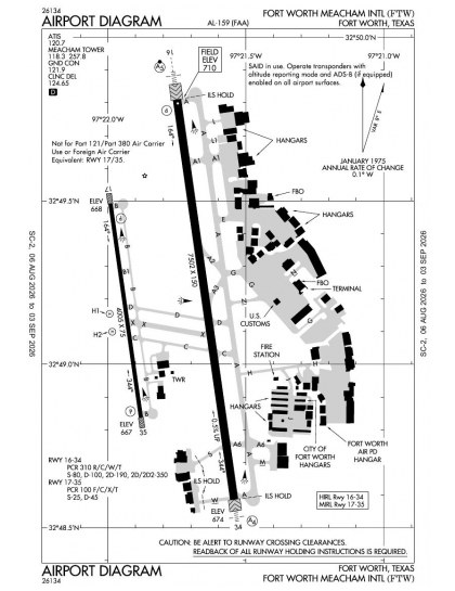 KFTW airport diagram — runways, taxiways and ramp layout