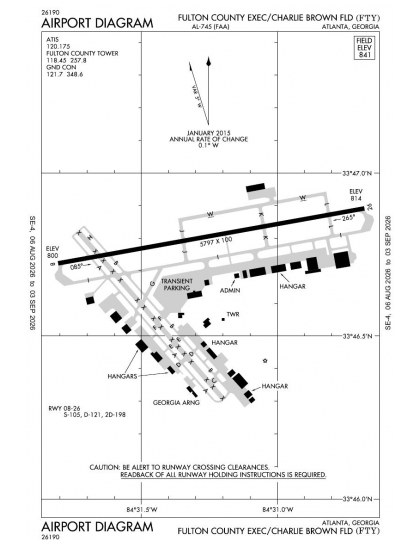 KFTY airport diagram — runways, taxiways and ramp layout