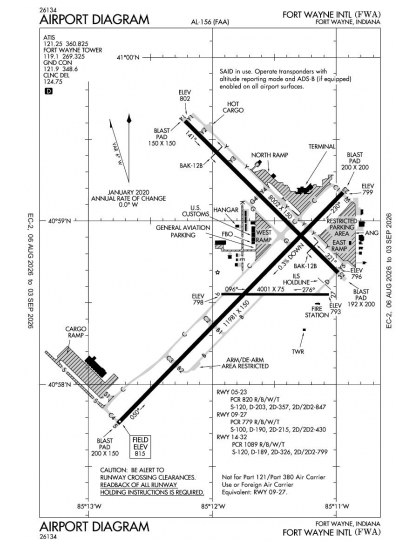 KFWA airport diagram — runways, taxiways and ramp layout