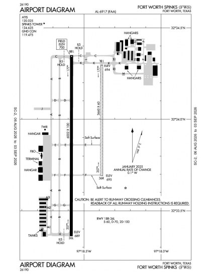 KFWS airport diagram — runways, taxiways and ramp layout