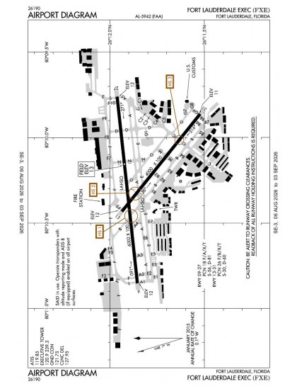KFXE airport diagram — runways, taxiways and ramp layout