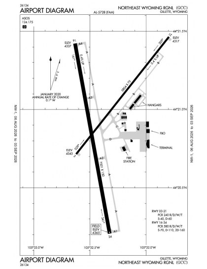 KGCC airport diagram — runways, taxiways and ramp layout