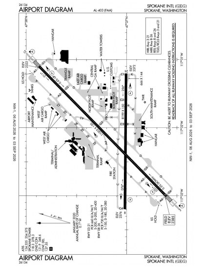 KGEG airport diagram — runways, taxiways and ramp layout