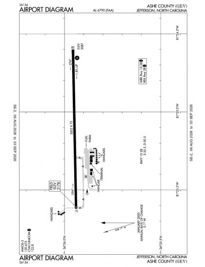 KGEV airport diagram — runways, taxiways and ramp layout