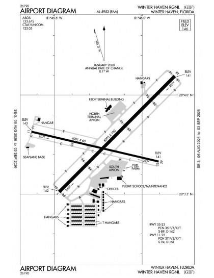 KGIF airport diagram — runways, taxiways and ramp layout