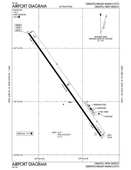 KGNT airport diagram — runways, taxiways and ramp layout
